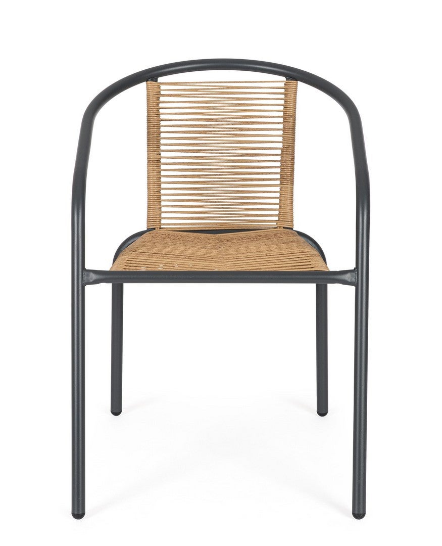 Chaise avec accoudoirs en acier et assise et dossier en fibre synthétique, anthracite - 3