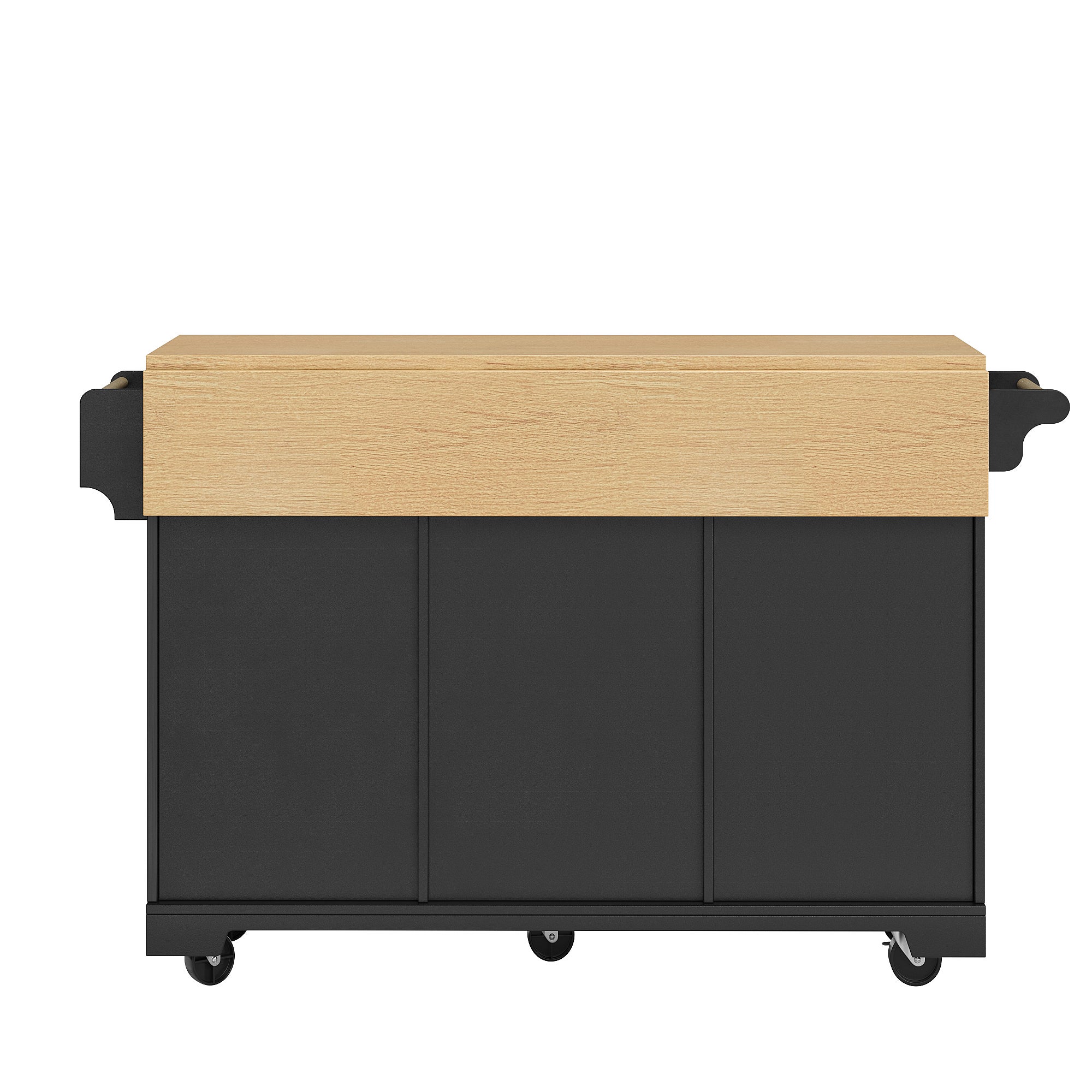 Îlot central de cuisine mobile avec 2 portes et 3 tiroirs - 120 x 40/80 x 95 cm - Plateau extensible - MDF et métal - Noir - 9