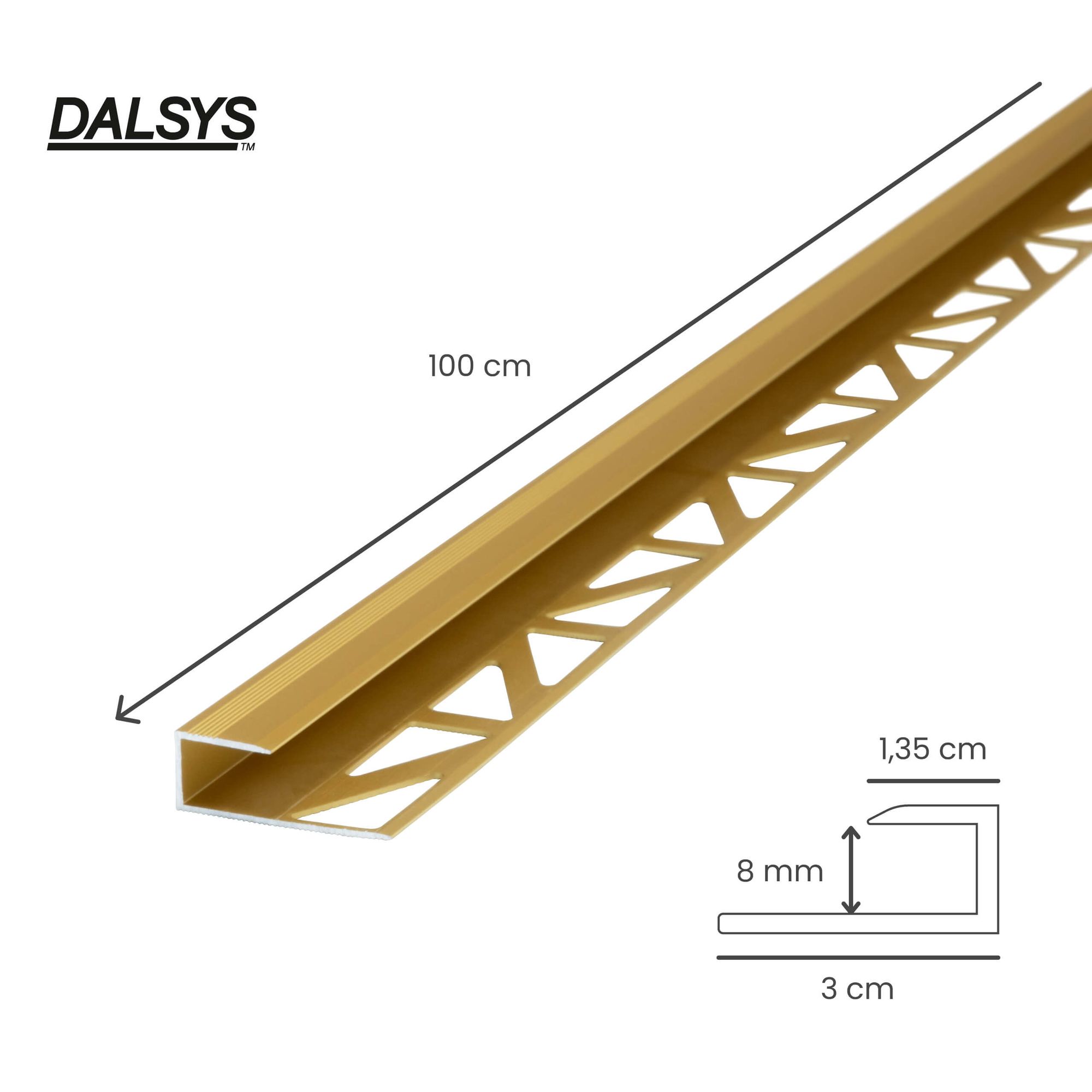Profil de finition et de transition 100 cm pour revêtements 8 mm, à encastrer, aluminium anodisé doré - Dalsys - 2