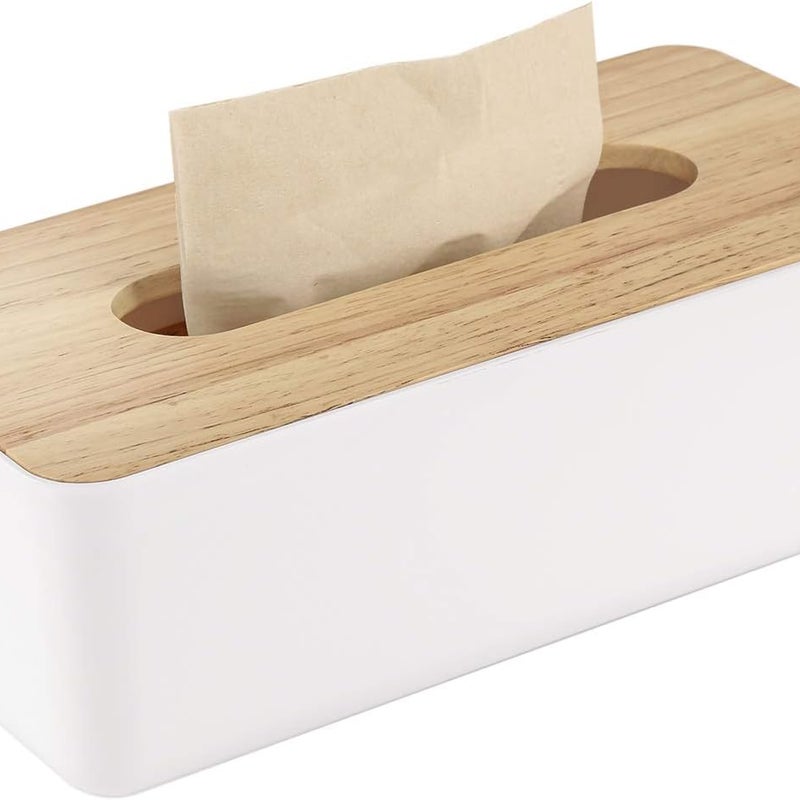 Praktyczny, prostokątny dozownik chusteczek higienicznych, standardowy rozmiar, wykonany z drewna lub materiału. Praktyczny, prostokątny dozownik chu