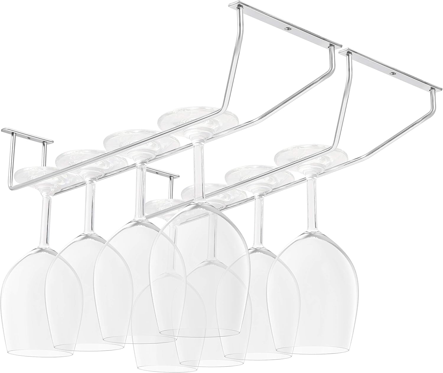 Wiszący uchwyt na kieliszki ze stali chromowanej ze śrubami i kołkami (zestaw 2 szt.) – 34 x 11 cm Wiszący uchwyt na kieliszki – Przechowywanie kielis