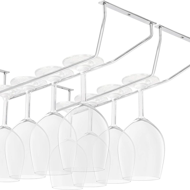 Wiszący uchwyt na kieliszki ze stali chromowanej ze śrubami i kołkami (zestaw 2 szt.) – 34 x 11 cm Wiszący uchwyt na kieliszki – Przechowywanie kielis