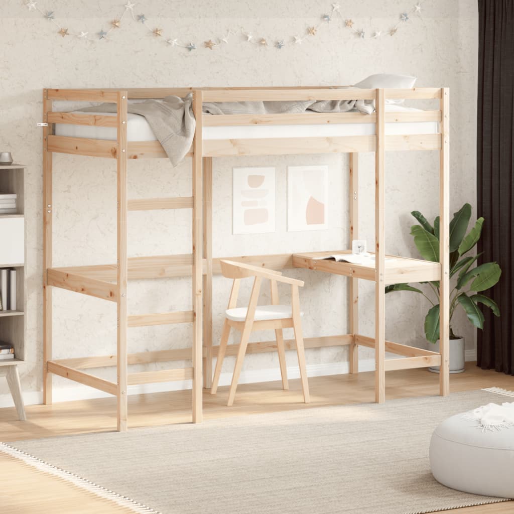 Vidaxl Cama Alta Con Escritorio Madera Maciza De Pino 100X200 Cm , Leroy Merlin