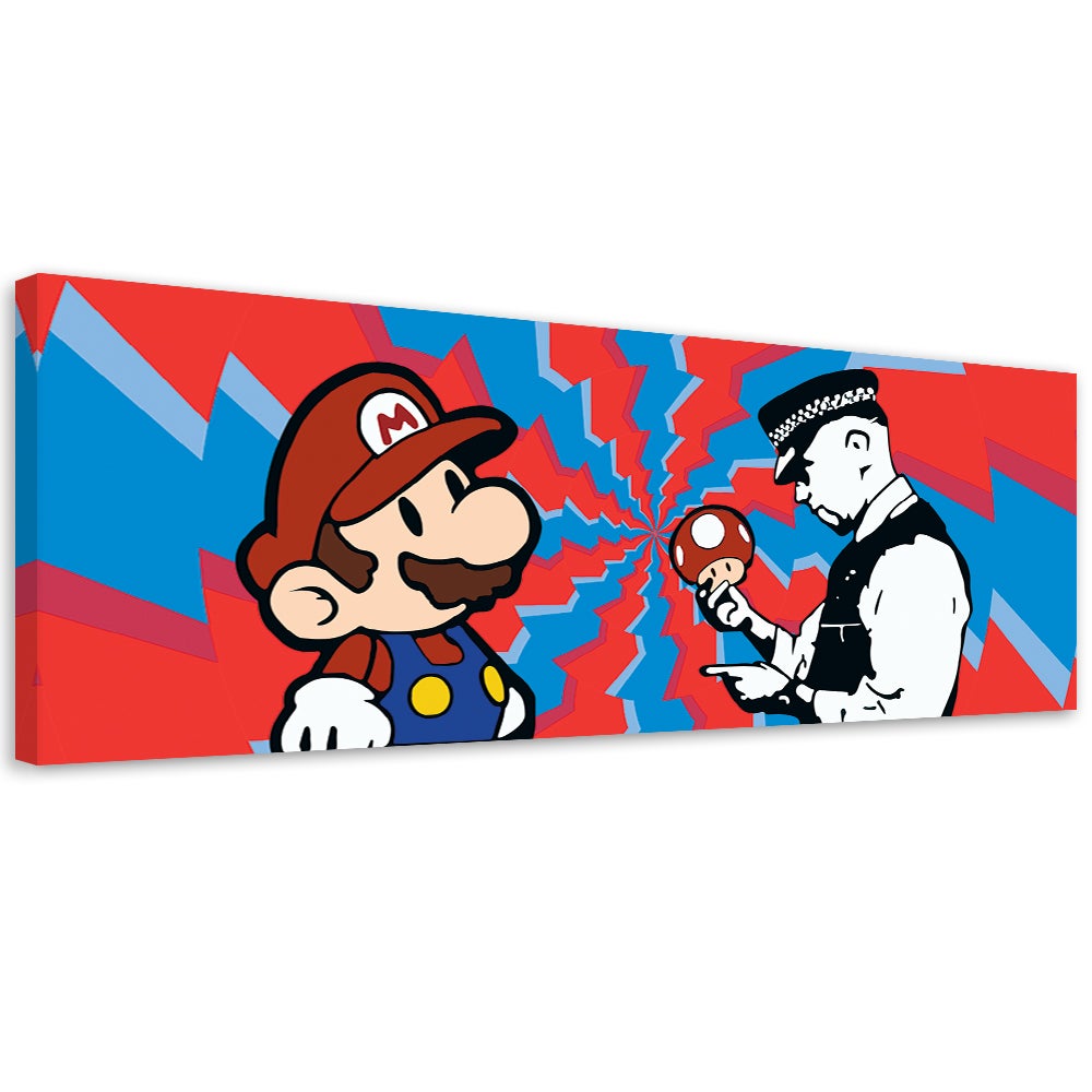 Obraz na płótnie, Banksy Mario i Policjant 150x50