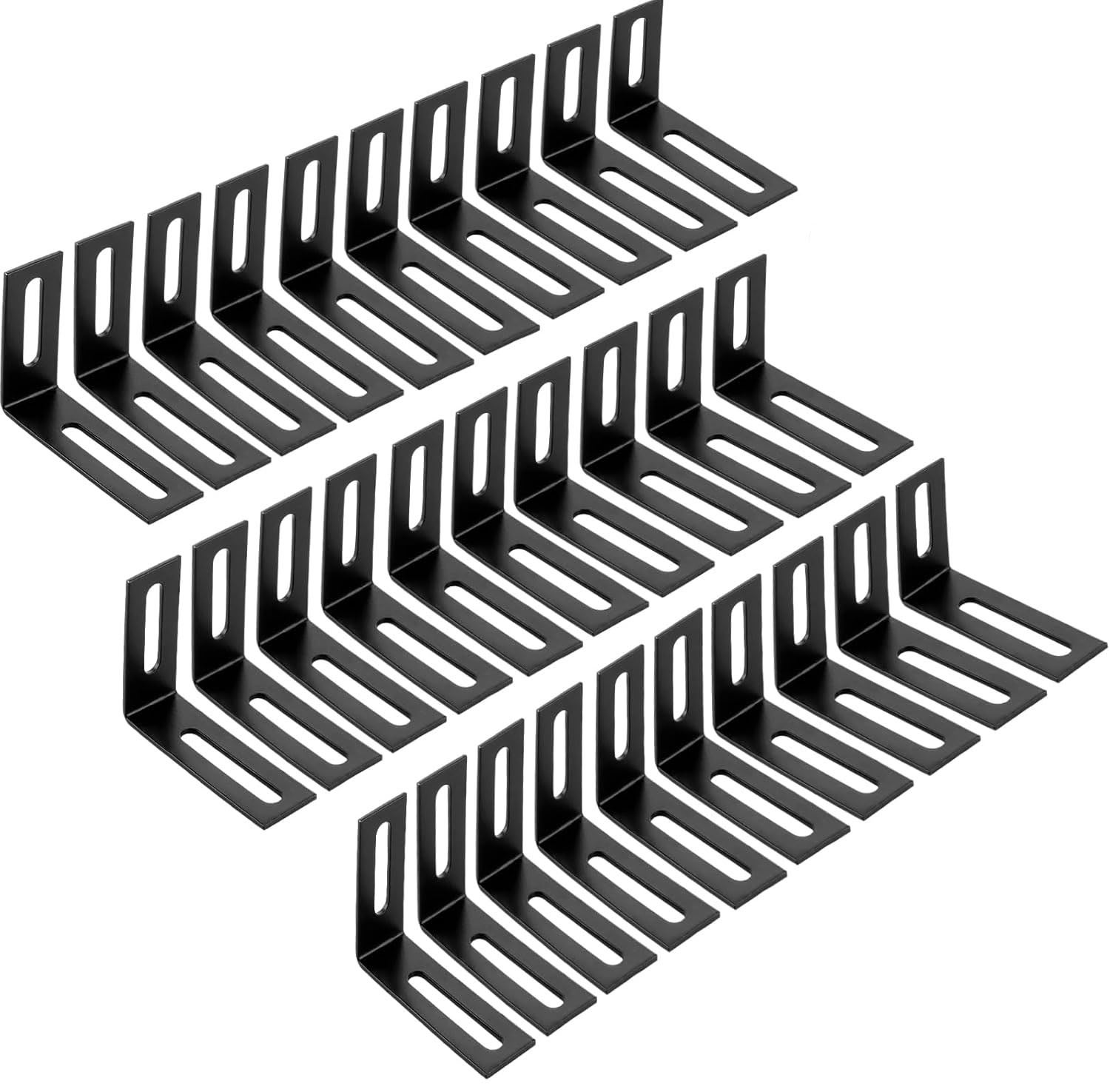 Zestaw 30 czarnych łączników narożnych - 60 x 42,5 x 18 mm - kąt montażu regulowany 90° - krzesła, szafki