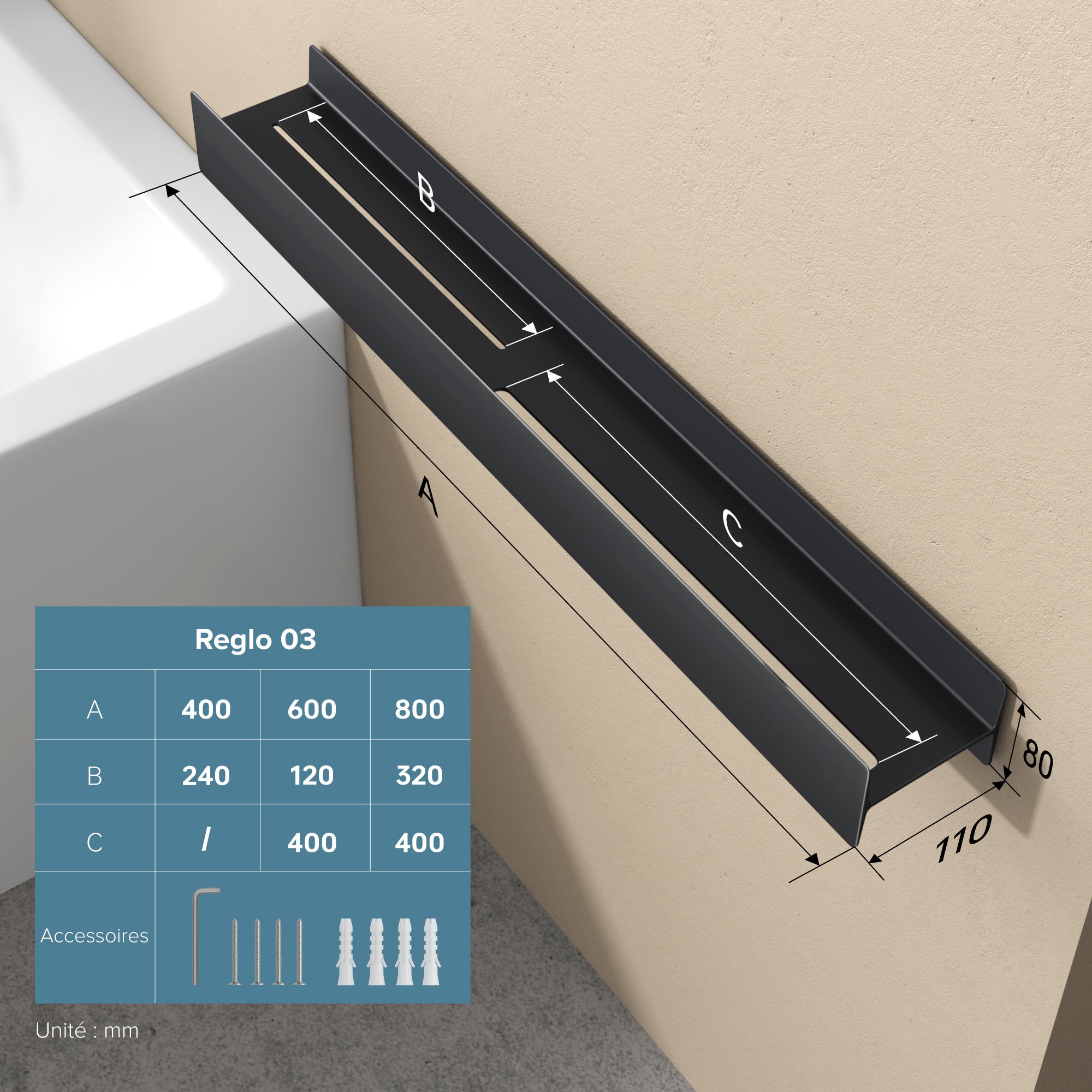 doporro Serviteur de Douche Mural Amovible avec Porte-Serviettes Étagère Douche Noir Mat Organisateur de Toilettes pour Salle de Bain Reglo-03 - 9