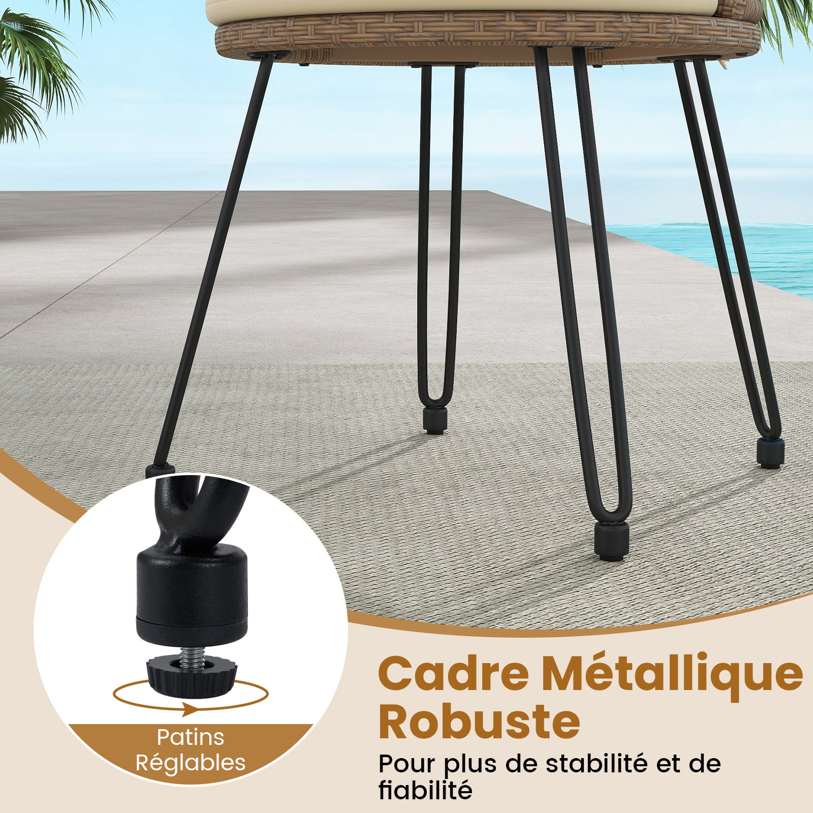 Conjunto de Móveis para Pátio em Fibra de Resina Trançada PE 3 PCS, Conjunto de Conversação Externa com Almofadas e Mesa de Centro de 2 Níveis - 5