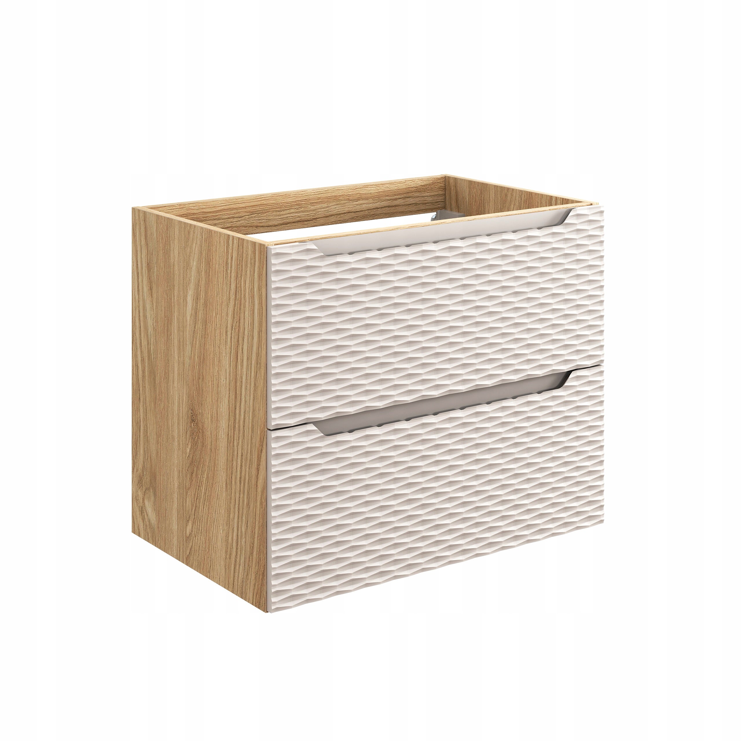 Szafka łazienkowa OCEAN 70 cm beżowa dąb olejowany front 3D MDF wisząca 2 szuflady - 5