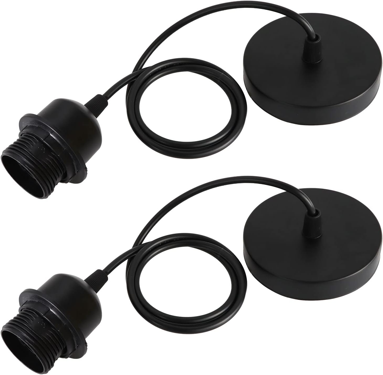Zestaw 2 szt. Zawieszek E27 z pierścieniem śrubowym, regulowany kabel 100 cm, oprawka lampy wiszącej E27, kompatybilna z abażurem (czarny)