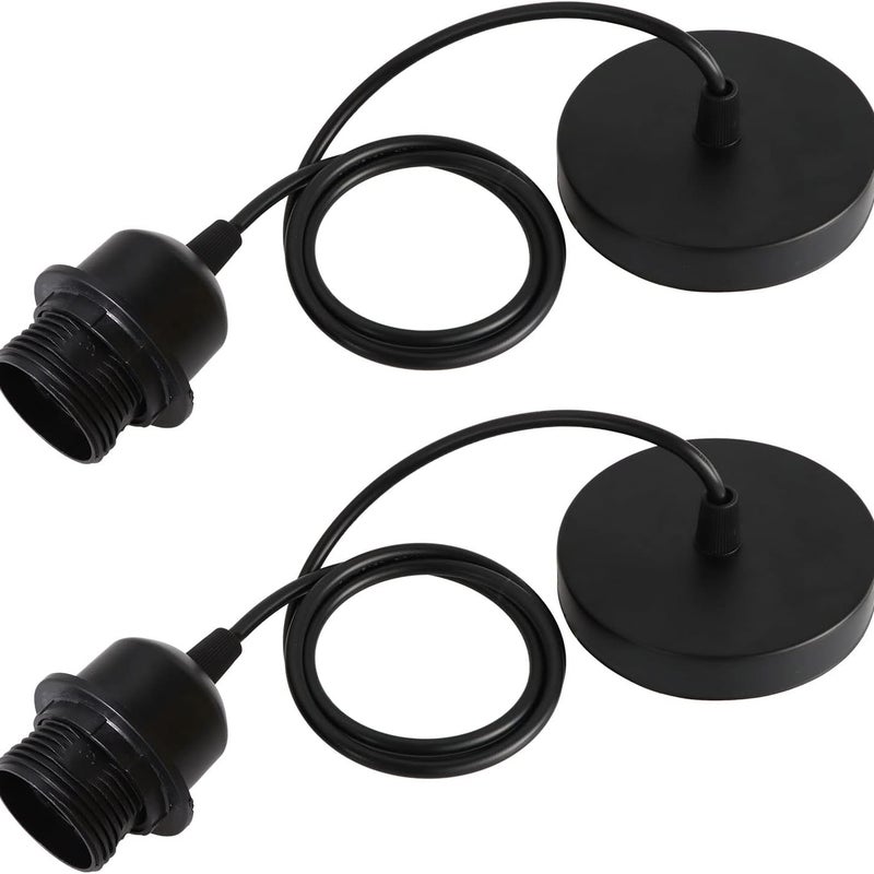 Zestaw 2 szt. Zawieszek E27 z pierścieniem śrubowym, regulowany kabel 100 cm, oprawka lampy wiszącej E27, kompatybilna z abażurem (czarny)
