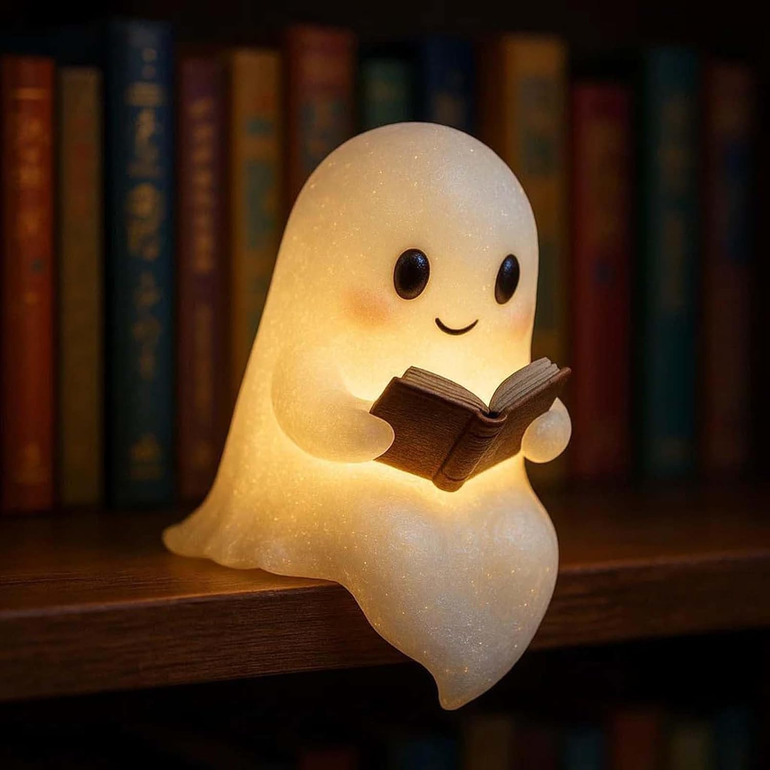 Lampe de lecture en forme de fantôme mignon, statue de fantôme réglable, veilleuse d'Halloween avec sourire, décoration d'Halloween pour chambre à coucher, salon (blanc grand petit