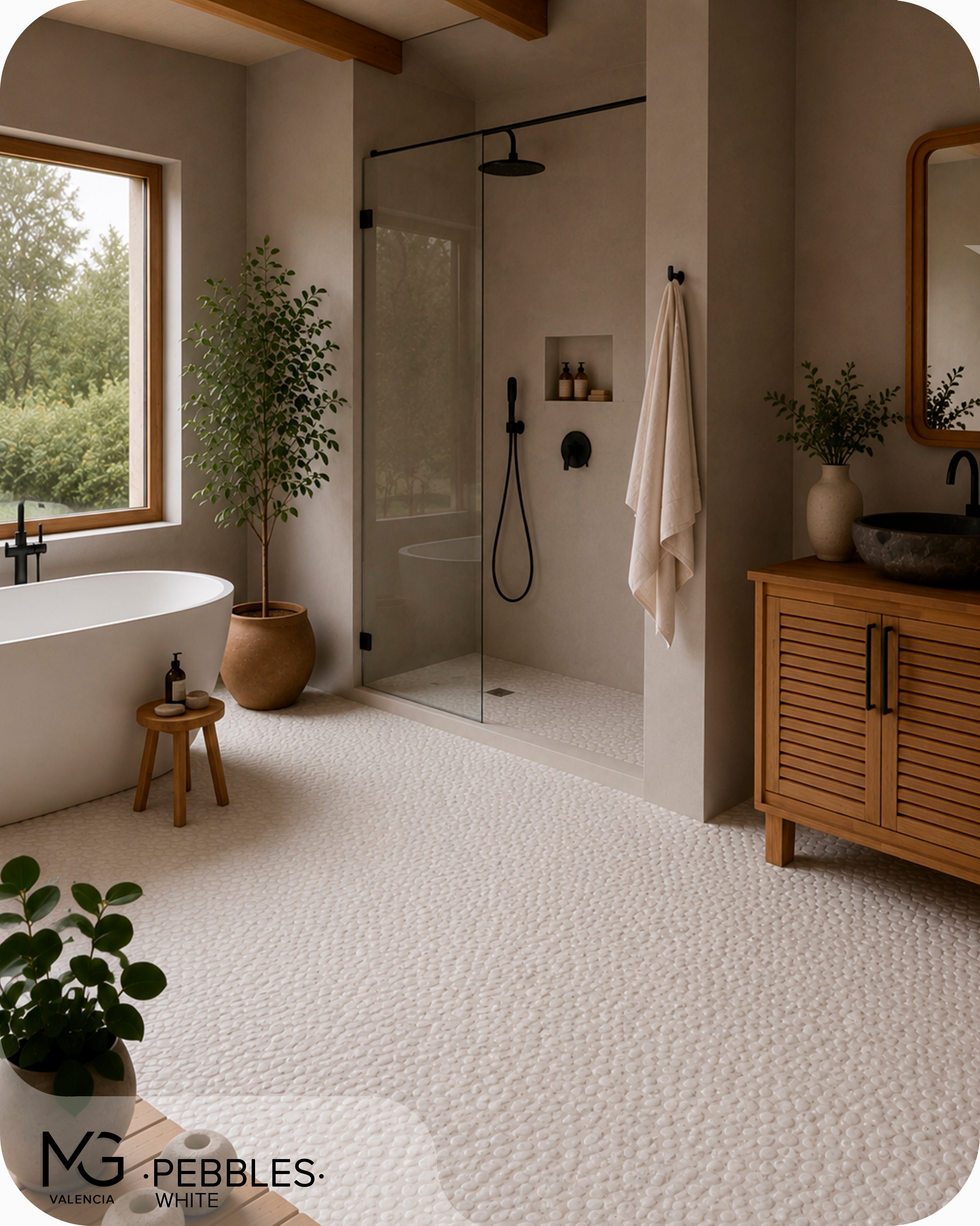 Mosaïque de galets de mer naturels 30x30cm | PEBBLES WHITE | (Boîte de 11 mailles = 1m2) - 4
