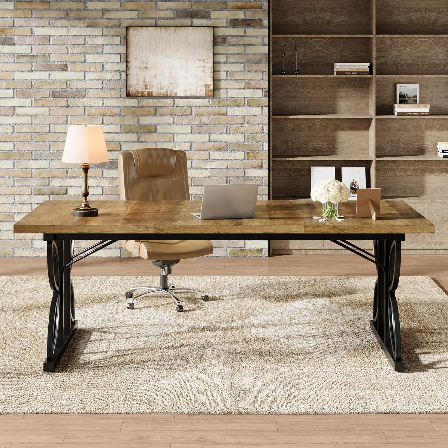 Tribesigns Bureau Table d'ordinateur, 180 x 80 x 75 cm,Table de salle à manger avec structure métallique pour bureau à domicile, blanc & or - 9