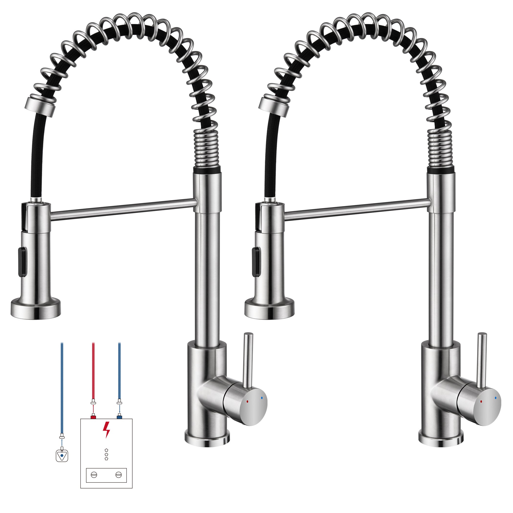 LOVHAUS Zestaw 2 Rozciąganych Kranów Kuchennych Niskociśnieniowych Z Prysznicem, Krany Kuchenne Obrotowe 360° Z 3 Przyłączami Do Kotła