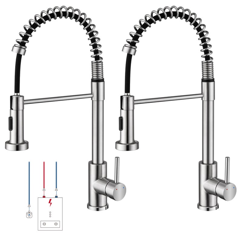 LOVHAUS Zestaw 2 Rozciąganych Kranów Kuchennych Niskociśnieniowych Z Prysznicem, Krany Kuchenne Obrotowe 360° Z 3 Przyłączami Do Kotła