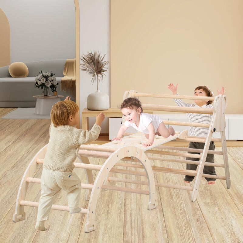 Ensemble d'Escalade,3 en 1 Triangle d'escalade Enfants avec Rampe Réversible,Naturel,pour Tout-Petits Bébé 2 An+ - 8