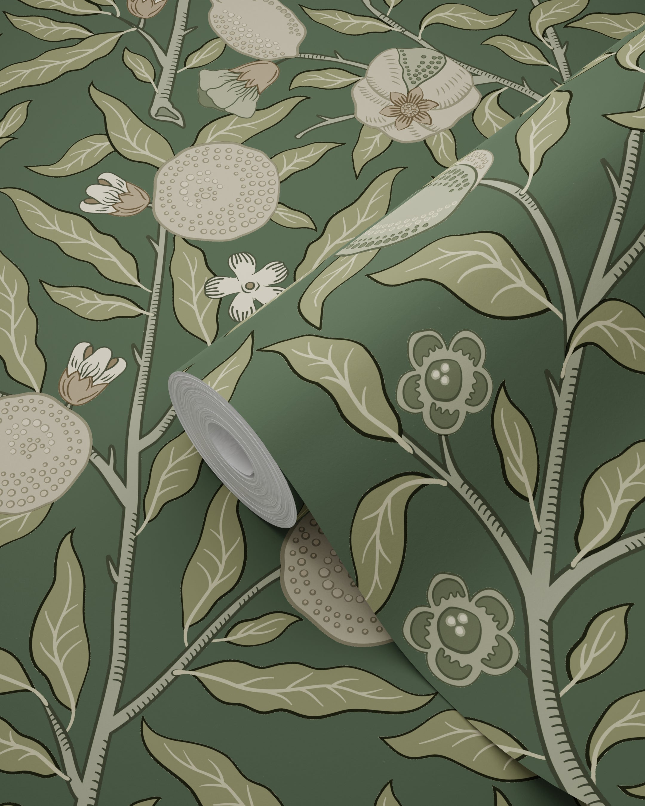 Papier peint des fruits et des feuilles exotiques vert foncé et taupe - 50 x 900 cm - ESTAhome - 8