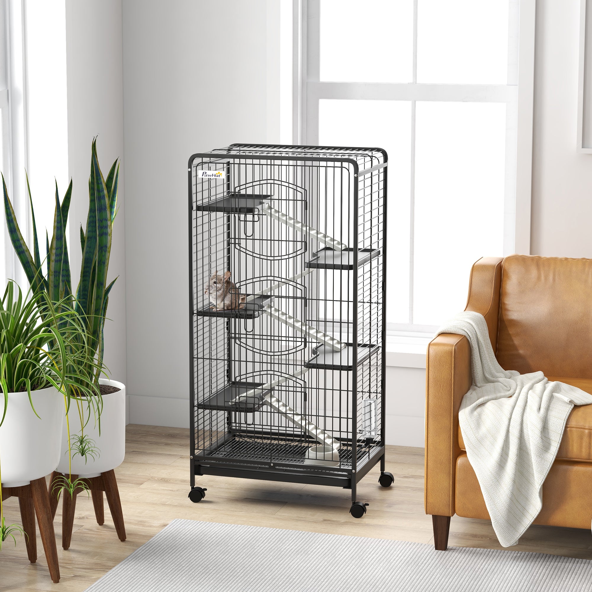 Gaiola para Roedores PawHut Metal e PP Preto 64x43,5x131 cm - 2