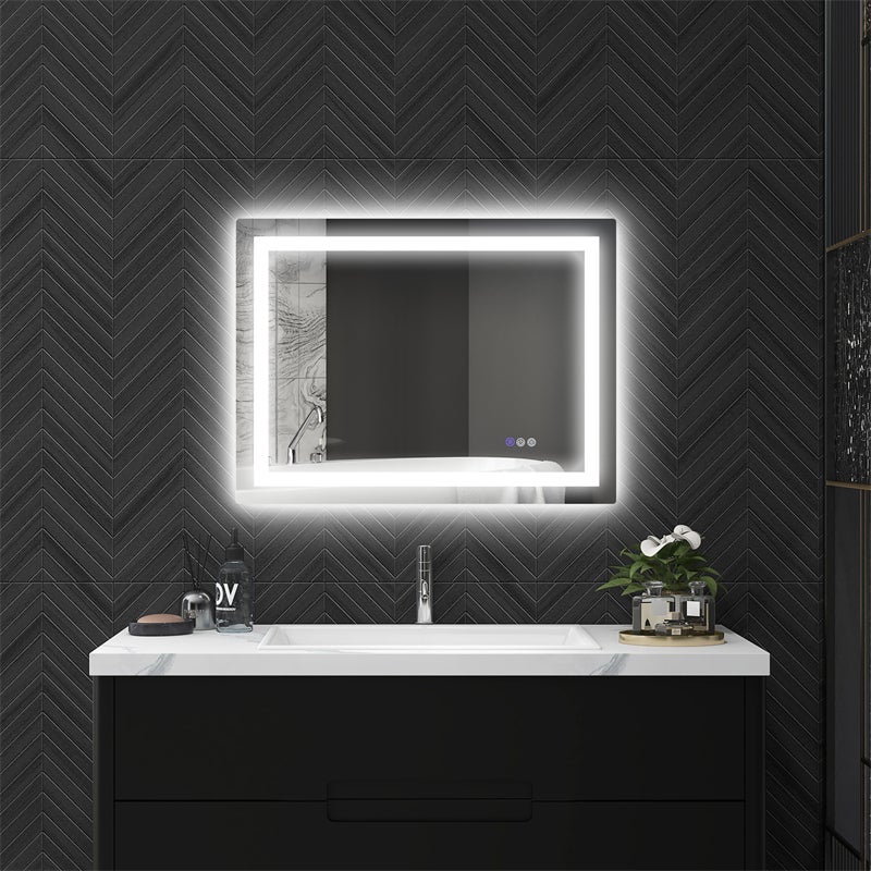 Lustro łazienkowe 80x60 cm z oświetleniem LED, 3 kolory, funkcja pamięci, zabezpieczenie przeciwmgielne, IP44, sterowanie dotykowe