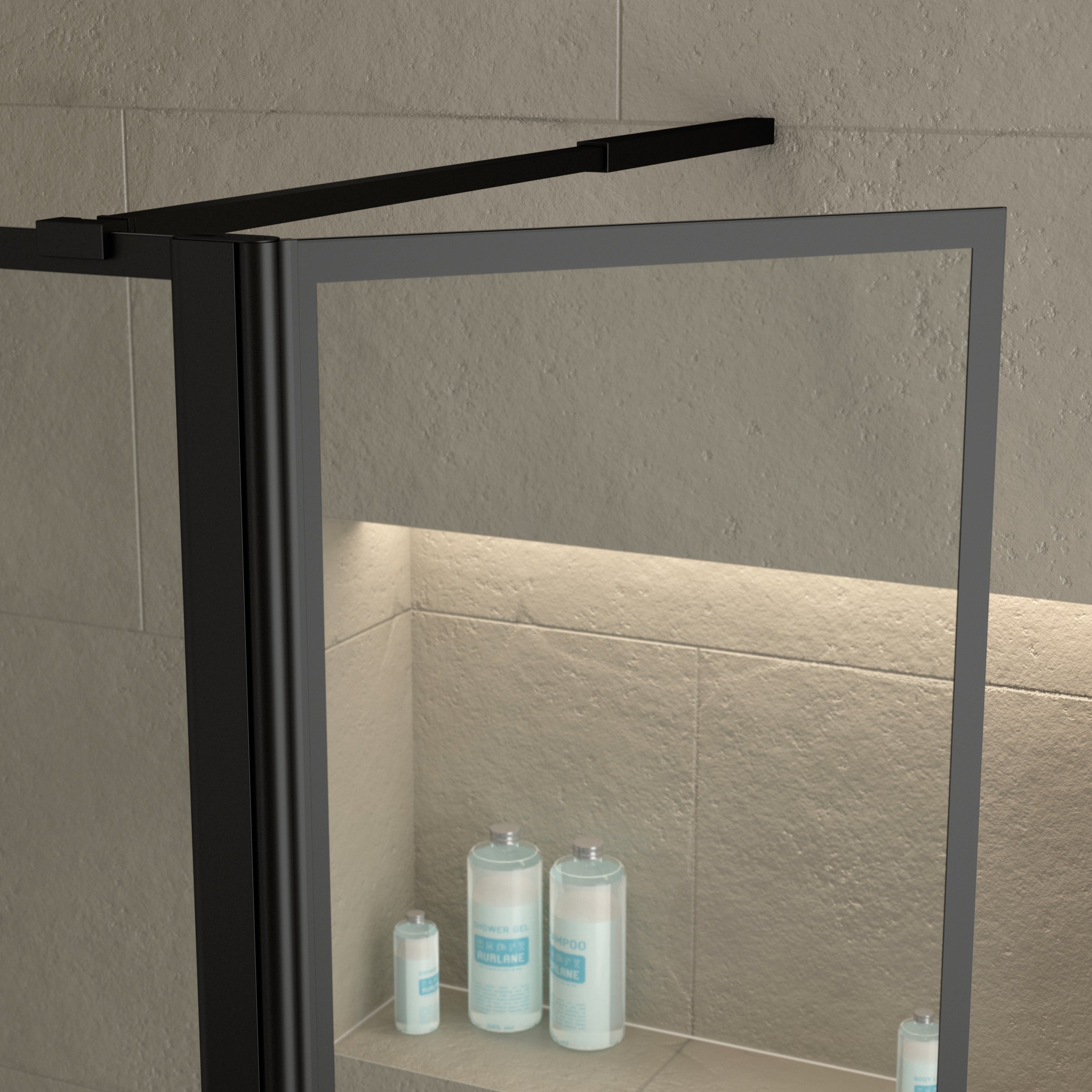 Paroi de Douche avec Volet Pivotant - Cadre et Bras Alu. NOIR MAT - 80+40x200cm - DARK CONTOURING - 7