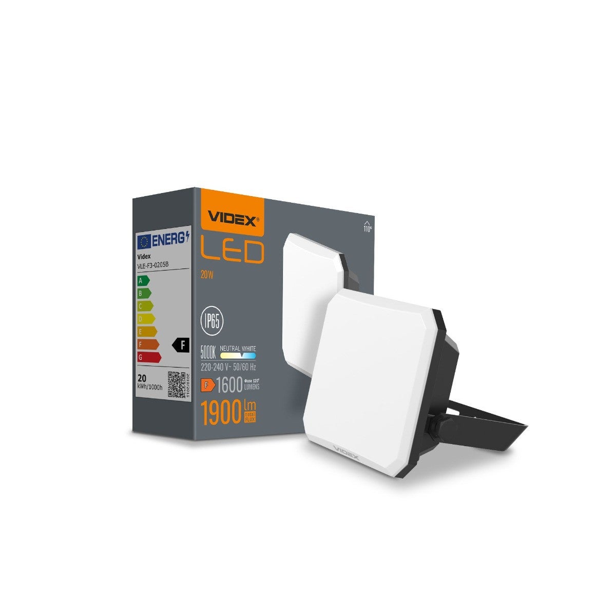 Naświetlacz LED czarny LED 20W 5000K 1600lm IP65 wym: 8,1 x 10 x 3,3 cm aluminium Videx