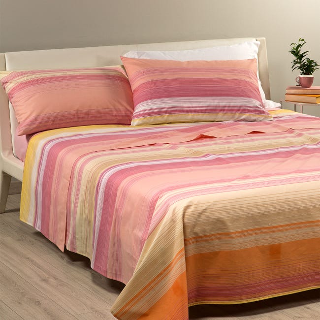 NARCISO - Lenzuola Una Piazza E Mezza 100% Cotone Made In Italy, Completo Letto Composto Da 1 Lenzuolo Sotto Con Angoli 130x200, 1 Lenzuolo Sopra 190x290, 1 Federa Cuscino 50x80cm (Arancio
