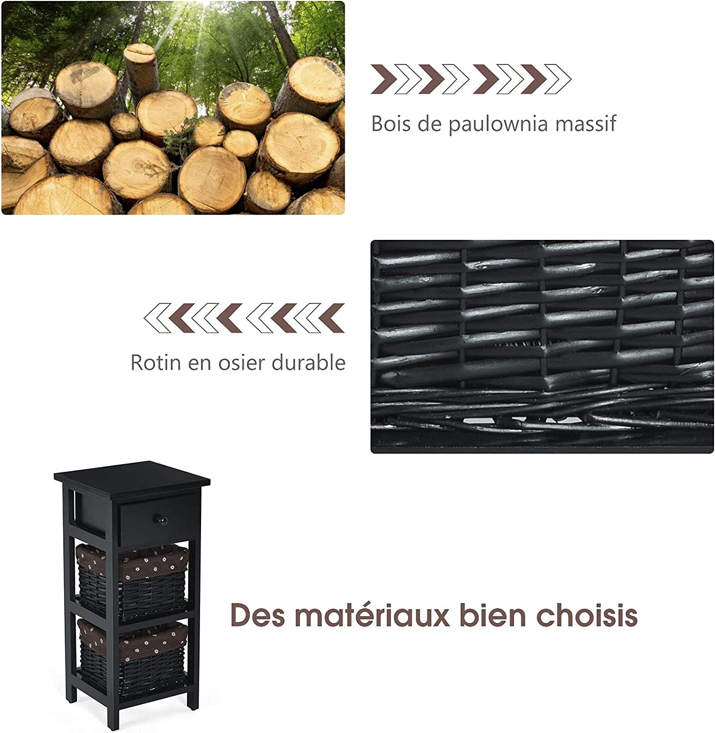 Comodino Camera da Letto in Legno, Tavolino per Divano, Comò Moderno, Ideale per Camera da Letto, 28 x 26 x 60 cm (Nero) - 4