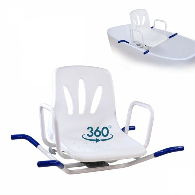 Siege de bain antideraapant Mobiclinic Tabouret de douche Rotatif Pivotant à 360° latérales Hauteur réglable Lago