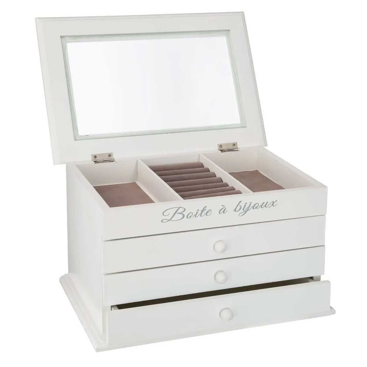 Boîte à bijoux 3 tiroirs blanc 25x15cm - Atmosphera Créateur d'intérieur - 3