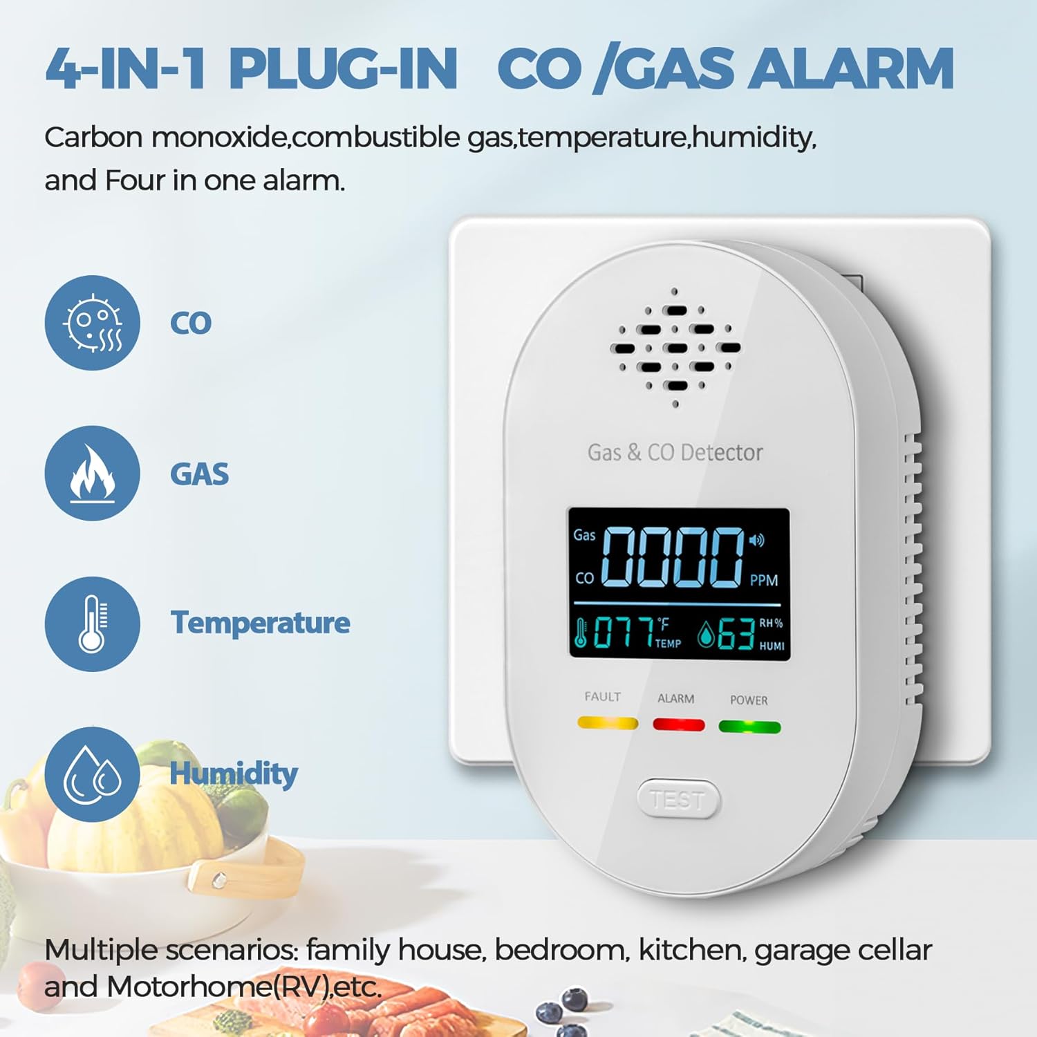 Détecteur de monoxyde de carbone, détecteur de monoxyde de carbone et de gaz naturel enfichable de la température et de l'humidité - 6
