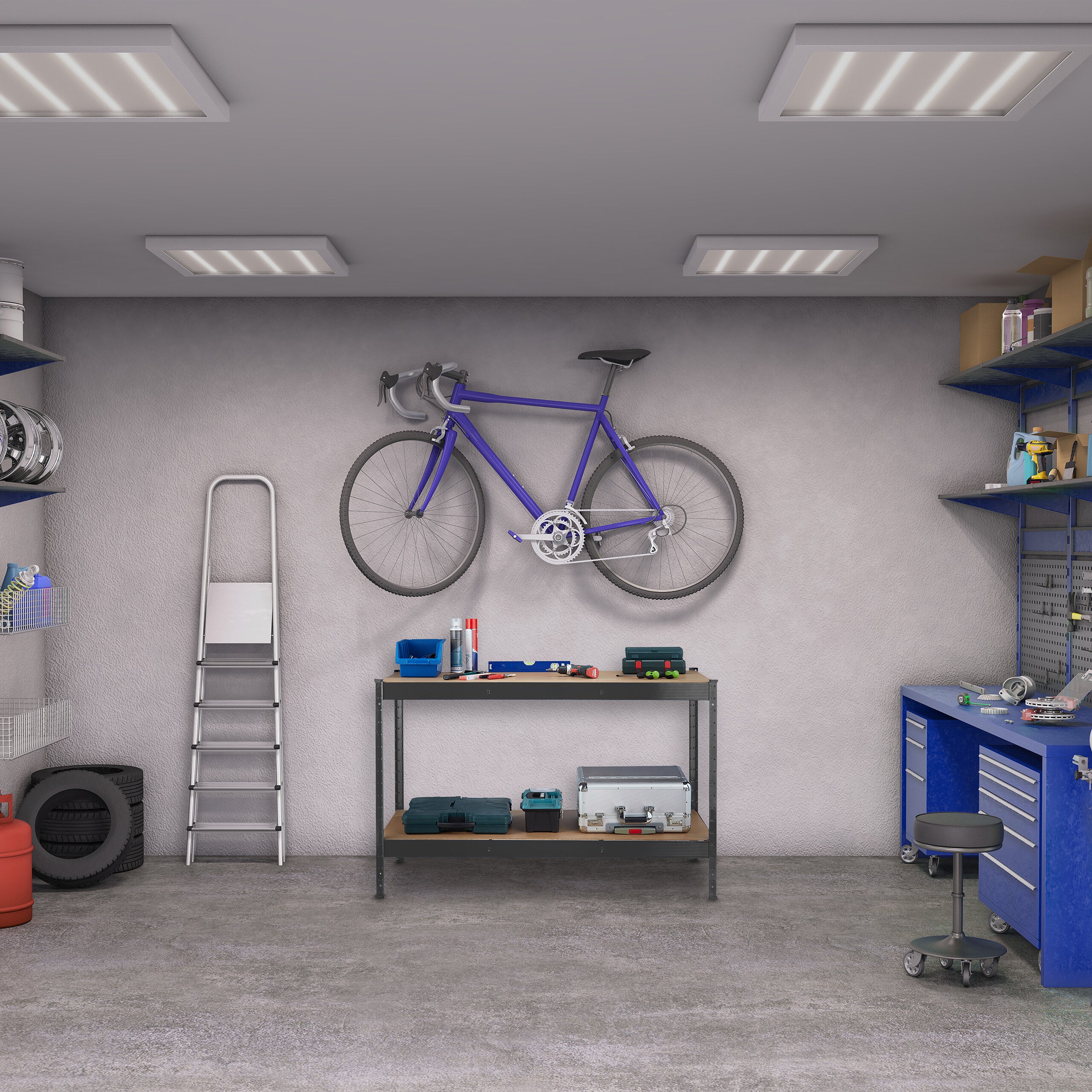 Banco Da Lavoro Relaxdays Con 2 Scaffali, Grigio, 91x141x61 Cm - Tavolo Regolabile Per Garage E Officina - Foto 6