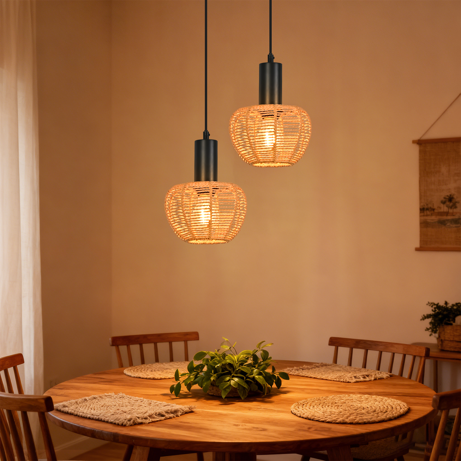ZMH Lampa wisząca do jadalni w stylu vintage, 1-punktowa (żarówka nie jest dołączona) - 2