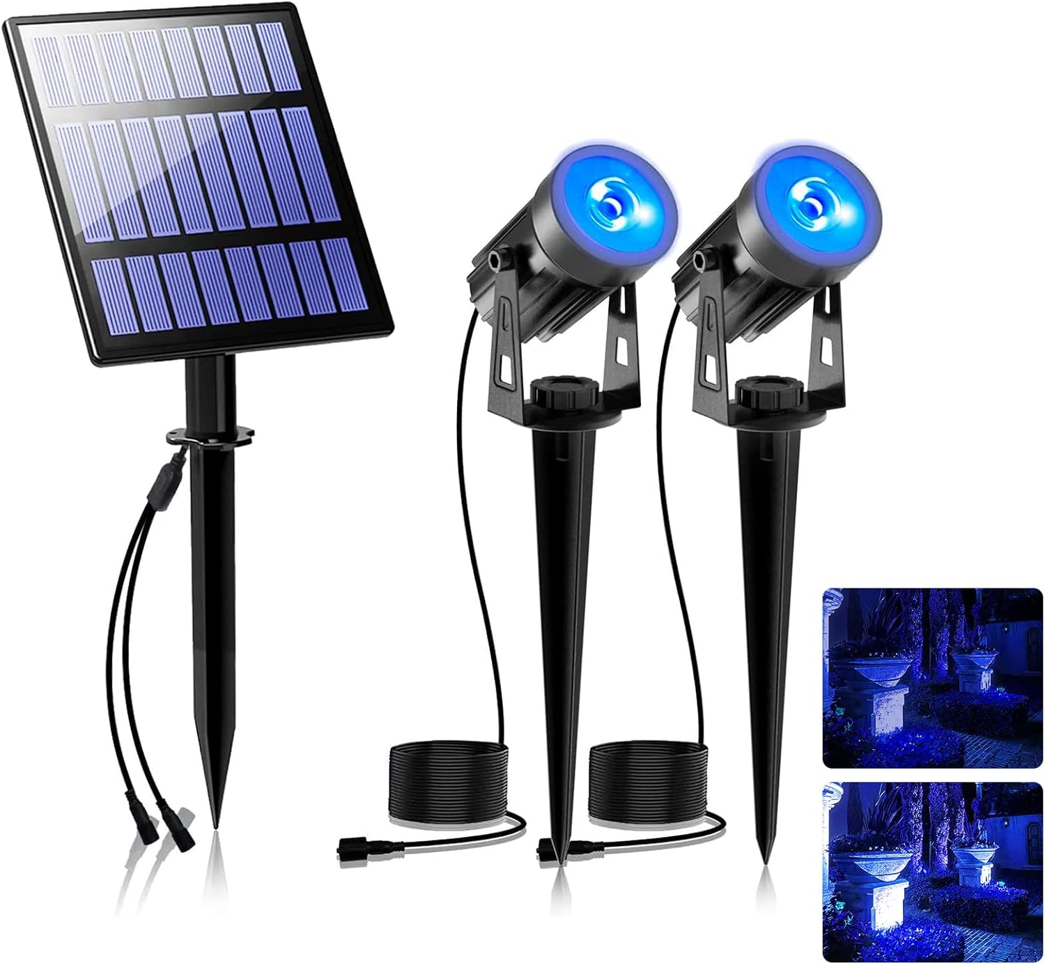 Solarna lampa zabezpieczająca do ogrodu, wodoodporna IP65, automatyczny przełącznik, odpowiednia na patio i do ogrodu, niebieska