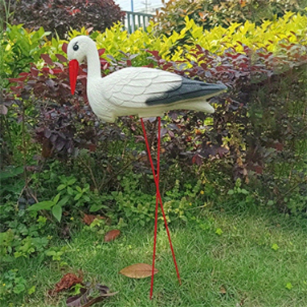 Mała statuetka białego żurawia, dekoracja ogrodowa zewnętrzna z odłączanymi metalowymi nóżkami, odpowiednia do dekoracji ogrodu i domu