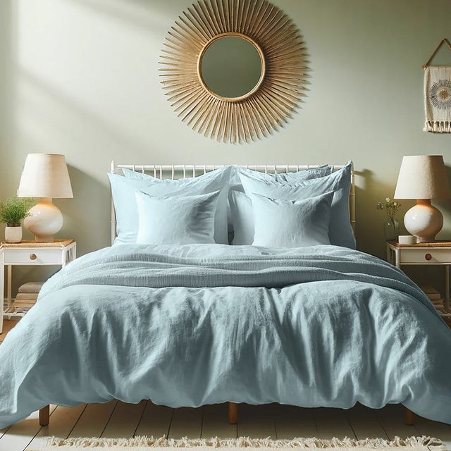 Housse de couette 200x200 lin lavé bleu aqua