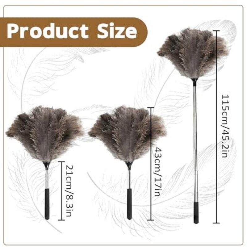 Plumeau Télescopique Plumes D'Autruche - Longueur 43 à 115cm - Antistatique, Pour Plafonds, Murs, Électronique