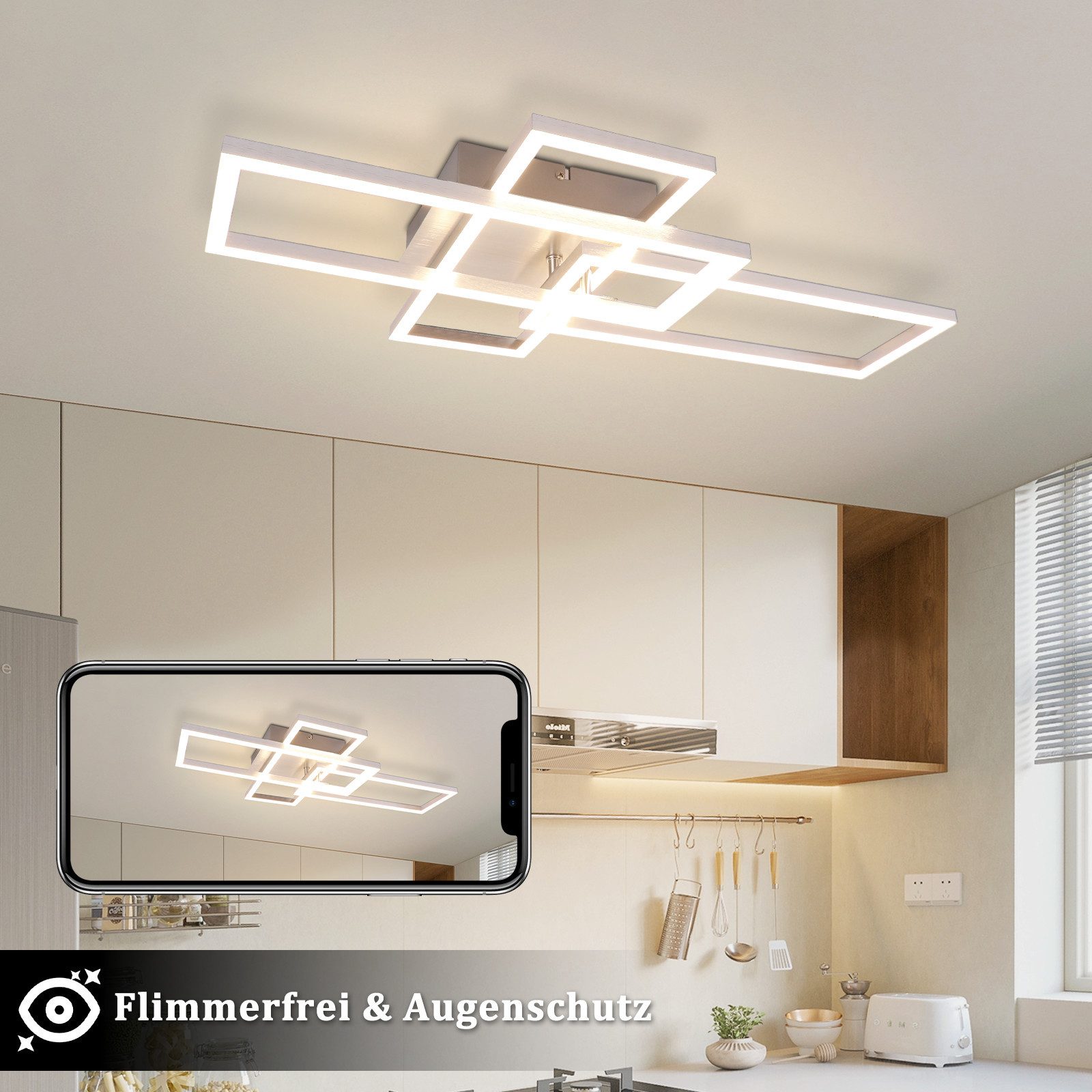 ZMH Czarna lampa sufitowa LED z 3 ramkami, 102 cm, nowoczesna, ściemnialna, do salonu i sypialni - 3