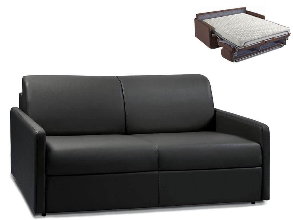 Kanapa 3-osobowa rozkładana typu expres z ekoskóry CALIFE - Czarny - Miejsce do spania 140 cm - Materac 14 cm