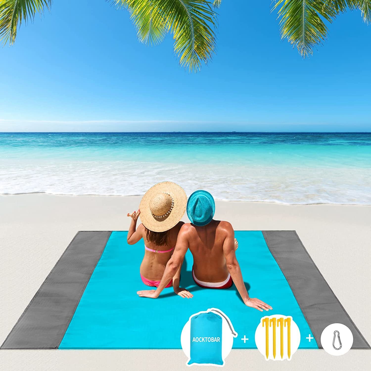 Mata plażowa, koc plażowy, przenośna wodoodporna mata plażowa, wodoodporny ręcznik, ręcznik plażowy bez piasku 200x210 cm z 4 narożnikowymi mocowaniam