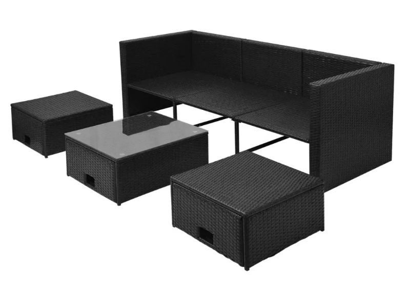 Salon de jardin 1 canapé avec coffre résine tressée noir Chaz - 2