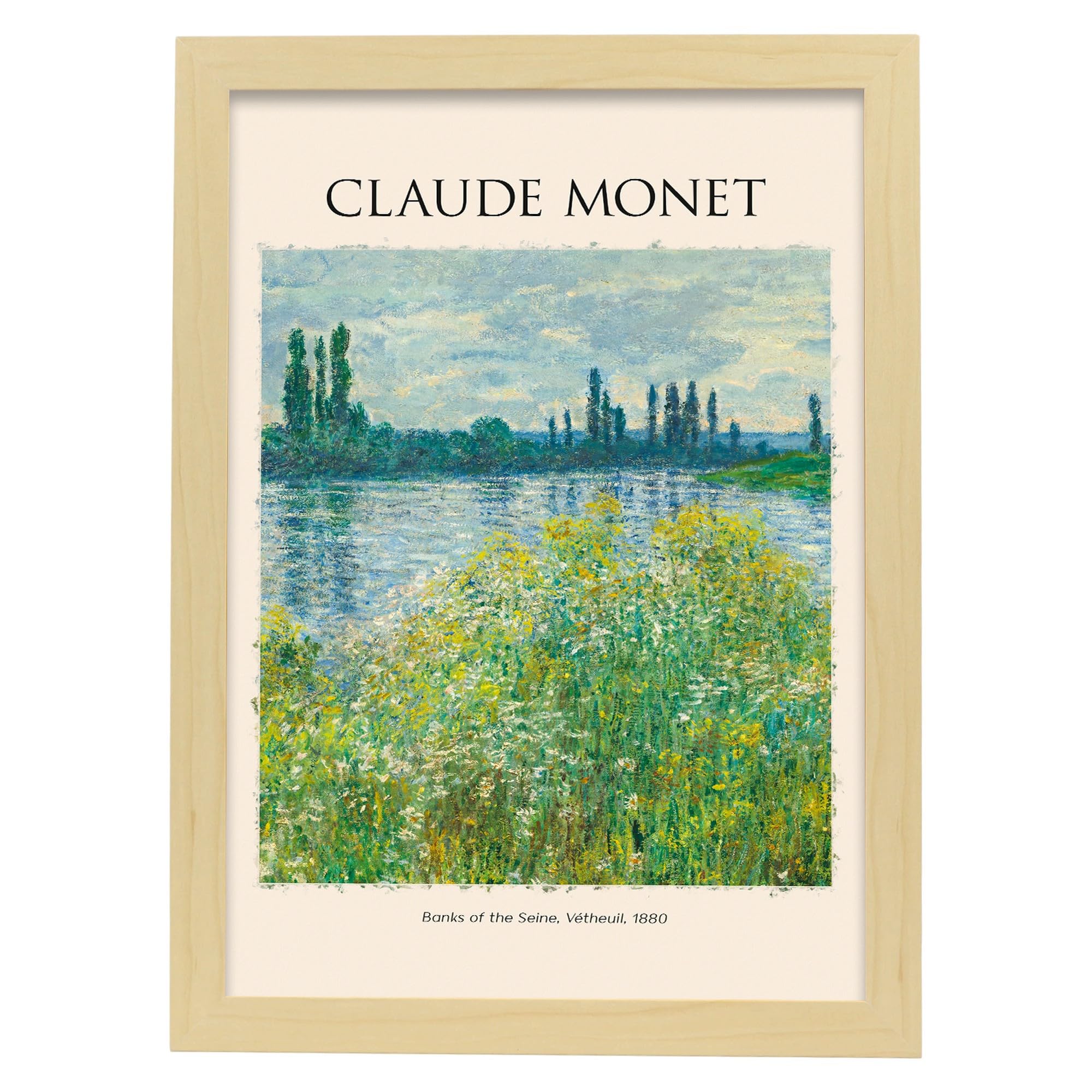 Nacnic lámina de bancos del sena cuadros decorativos estampados impresiones de pared inspiradas en claude monet a3 con marcos de madera ligera