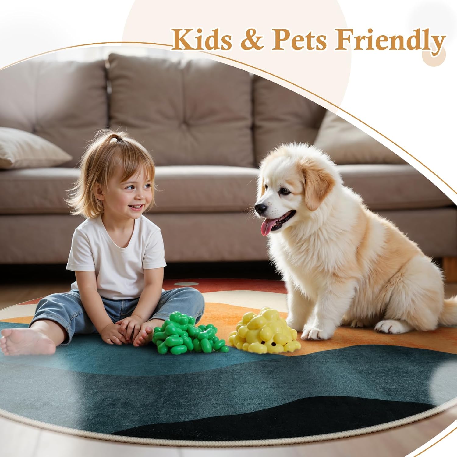 Tapis rond 100 cm, tapis doux, tapis de sol bohème lavable, tapis décoratif pour salon canapé salle de bain chambre chambre d'enfant - 5