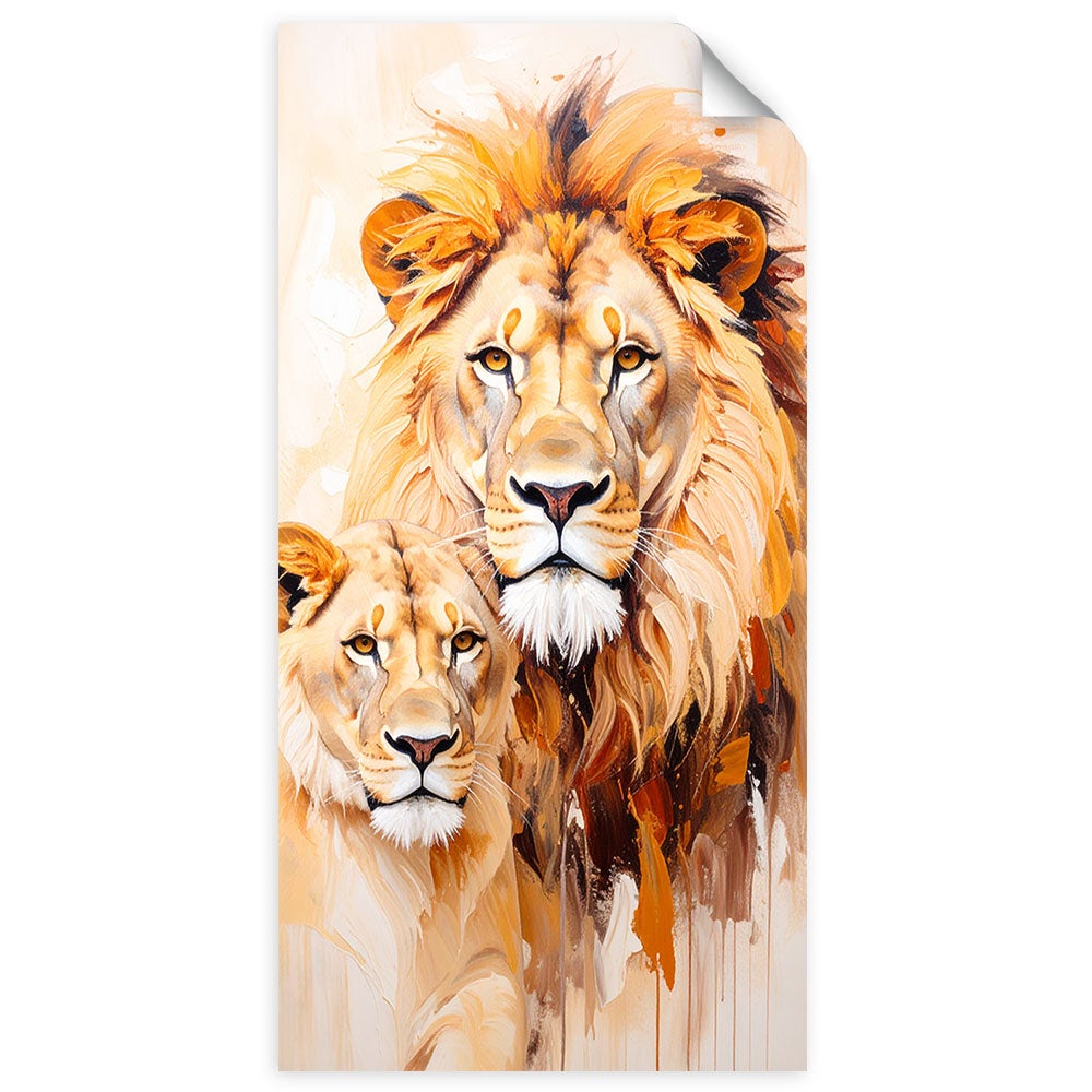 Plakaty samoprzylepne do salonu sypialni, Lwy Para Zwierzęta Natura 80x160