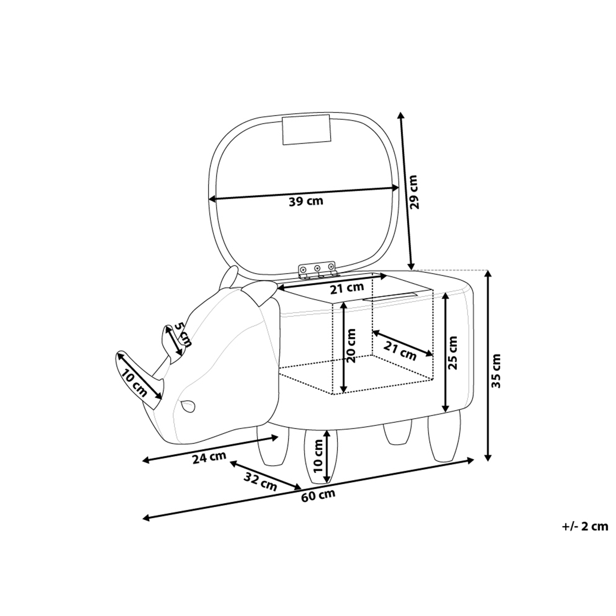 Pouf animaletto contenitore RHINO Pelle sintetica Marrone chiaro - 3