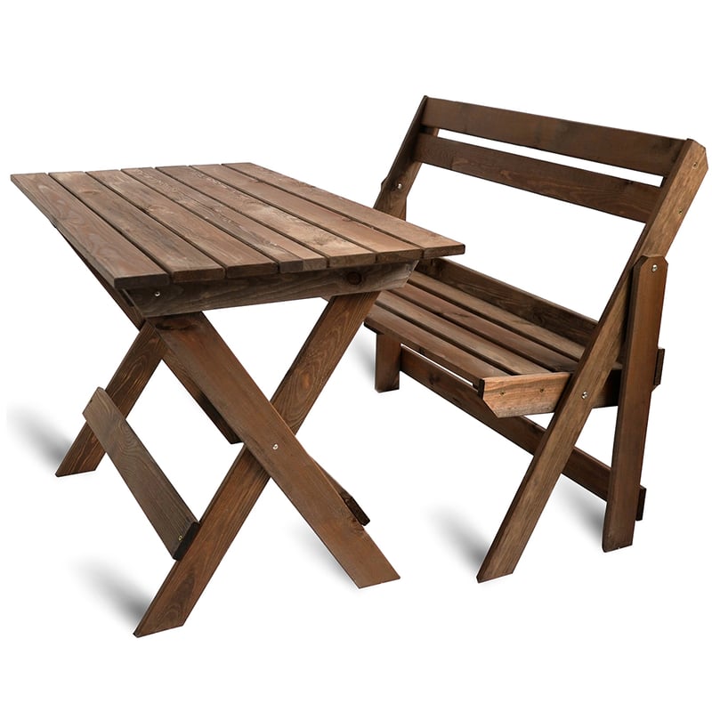 Stół i krzesła ogrodowe ławka drewniana zestaw na grilla 105cm sosna orzech