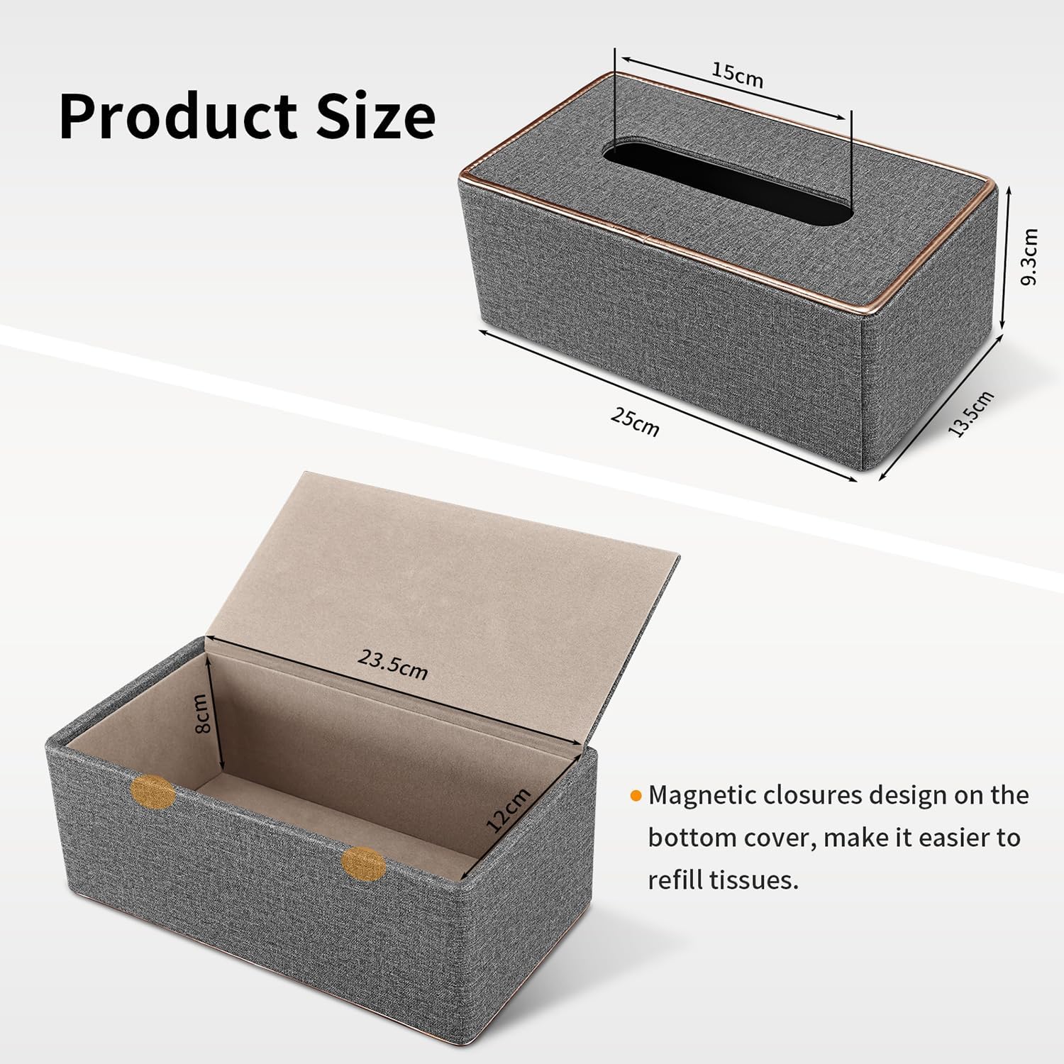 Szare skórzane pudełko na chusteczki, pudełko na chusteczki do użytku domowego, prostokątne pudełko na chusteczki, odpowiednie do hoteli, salonów, re - 2