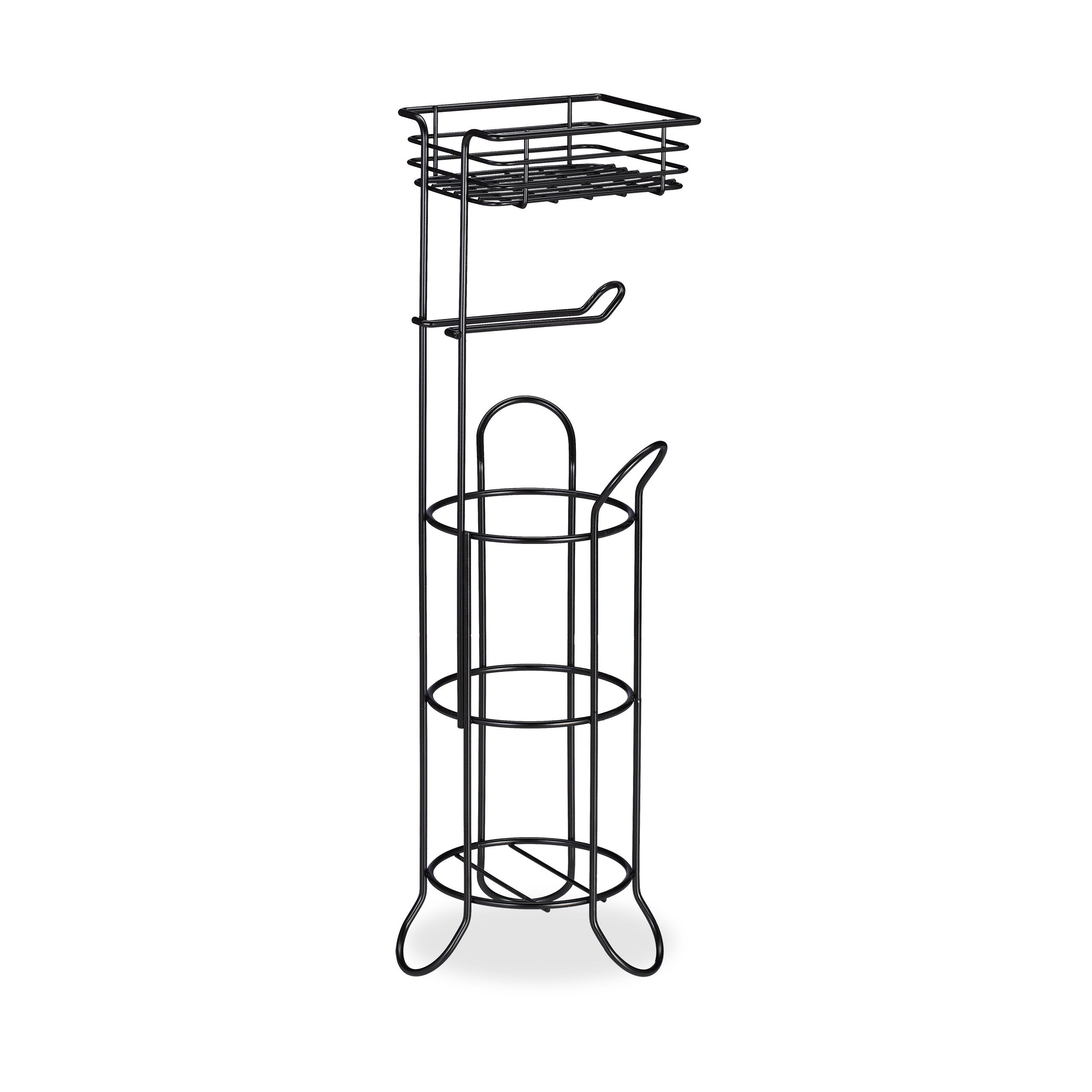 Relaxdays porte-papier toilette, vertical, avec support, 3 rouleaux, moderne, métal, HLP 57,5x18,5x17,5 cm, noir - 9