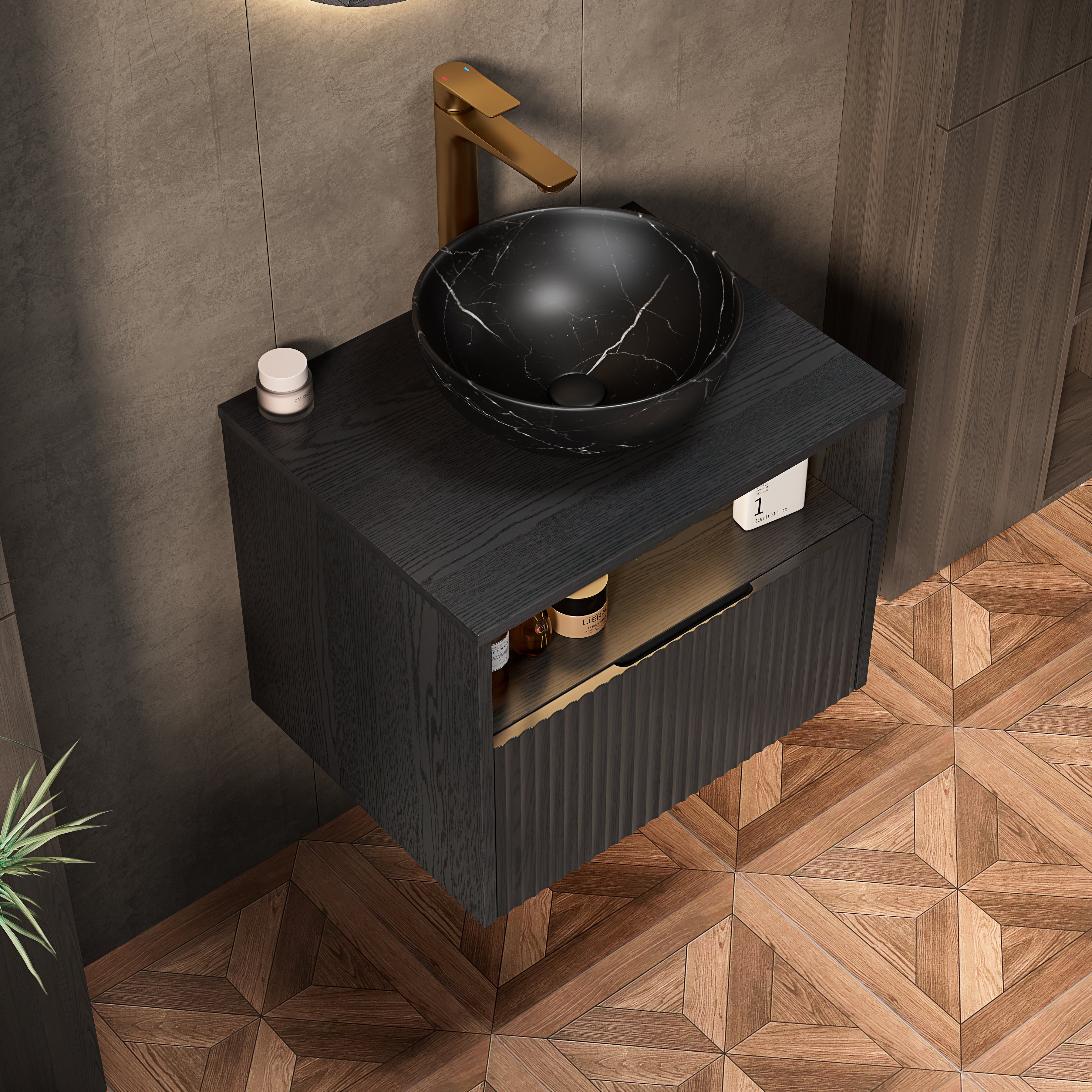 Meuble lavabo mural 70cm avec vasque rectangulaire intégrée en résine