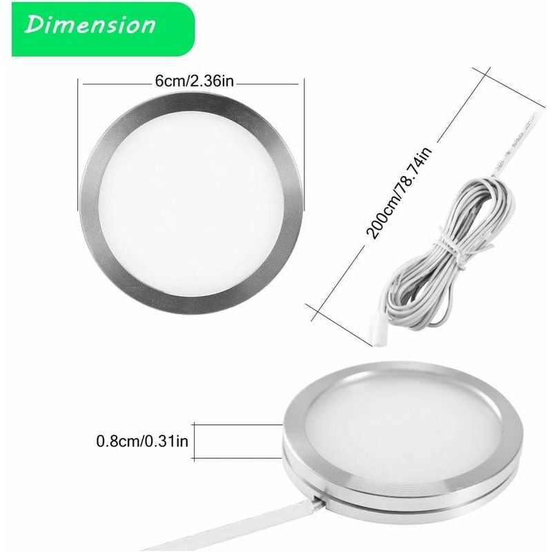 Spot LED sous meuble, éclairage sous meuble, vitrine, spot encastré, 16 W, pour meuble, placard, cuisine, blanc froid 6000 K (8 pièces) - 3