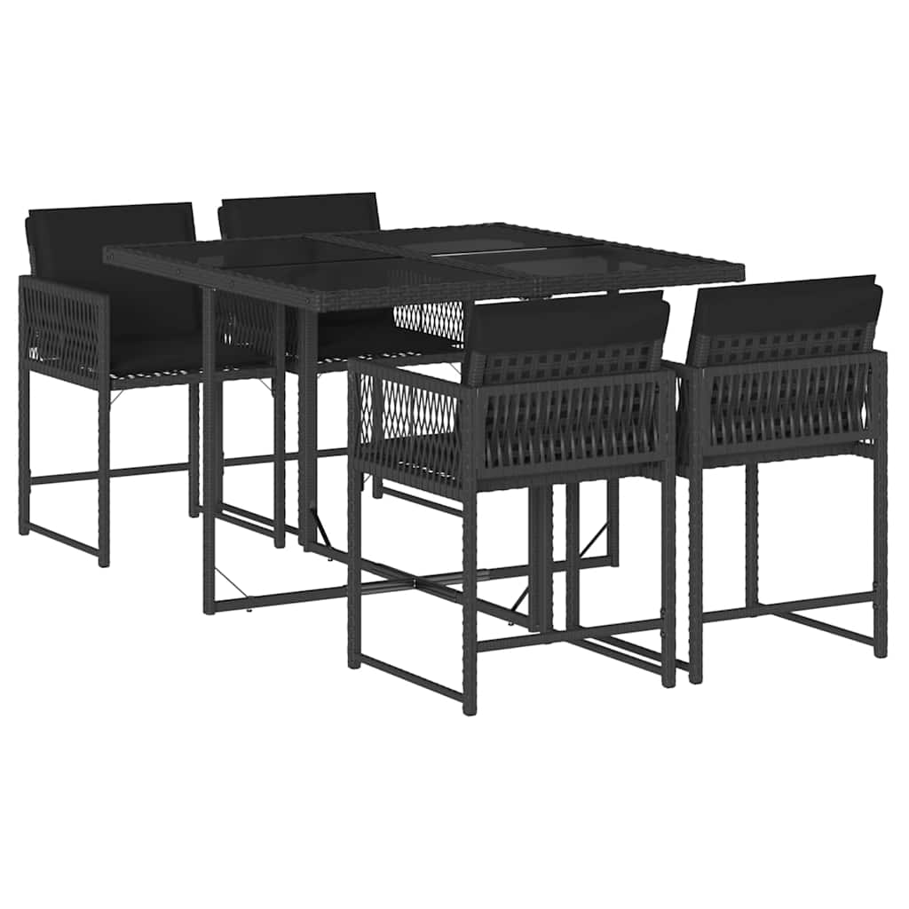 Set de muebles jardín 5 piezas con cojines ratán sintético negro - 2